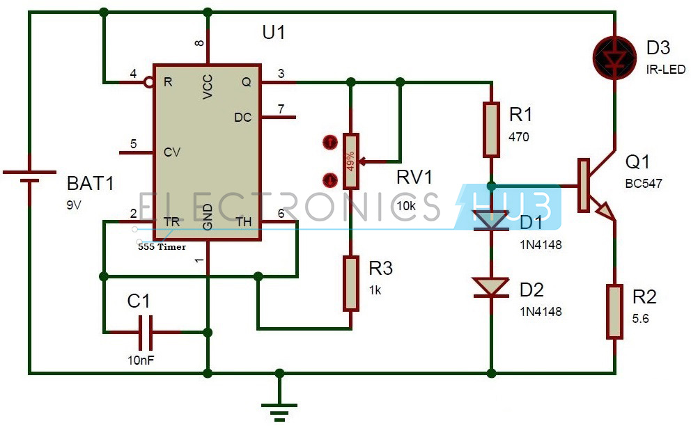 TV Remote Control Jammer Circuit using 555 Timer IC