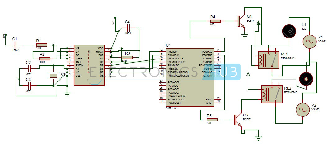 DTMF Based Home Automation System using Microcontroller Circuit Diagram