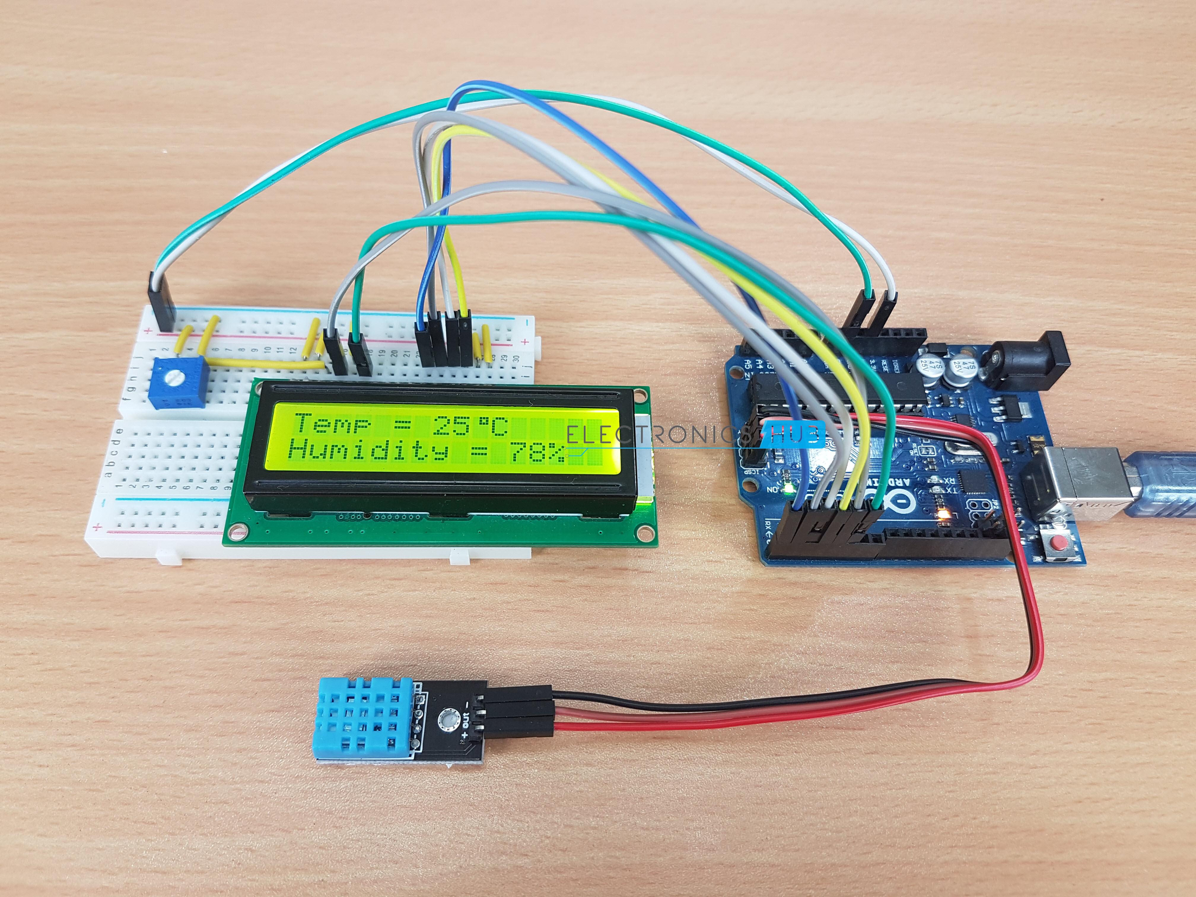 DHT11 Humidity and Temperature Sensor on Arduino with LCD
