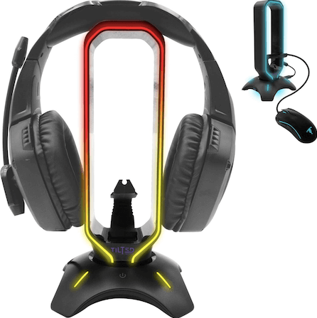  KANTUTOE RGB Headset Stand Desk Accessories, Headphone Holder  with 1 Type-C Port and 1 USB Port, Headphone Stand with 10 Light Modes and  Non-Slip Rubber, Best Gift for Husband, Kids, Boyfriend 