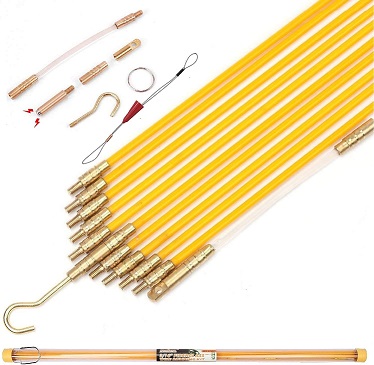 KOOTANS 11 ft Fiberglass Wire Running Kit Wall Cable Wire Fishing Rod Pull  Push Tool Electrical Fish Tape Set with 6 Different Accessories 11FT