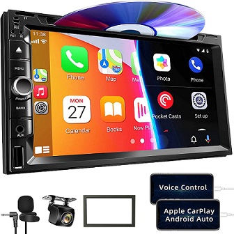 Double Din Car Stereo with Apple Carplay and Android Auto, Car Audio  Receiver with Voice Control, 7 Inch Touchscreen Car Radio, Bluetooth, FM,  AV in/USB Port, Mirror Link, Backup Camera 