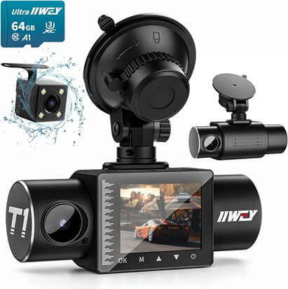  3 Channel Dash Cam Front and Rear Inside, 4 Inch 1080P Dash  Camera for Cars Three Way Triple Car Camera with IR Night Vision,Loop  Recording, G-Sensor, 24H Parking Monitor+32GB SD Card 