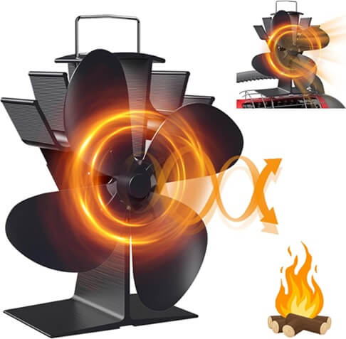 Wood Stove Fan Heat Powered, 5 Blades Fireplace Fan Eco Fan for Home Wood  Log Burner Fireplace, Black