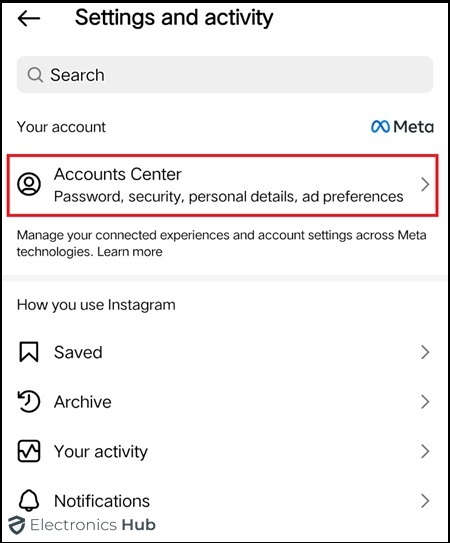 Accounts Centre-how to connect instagram in facebook