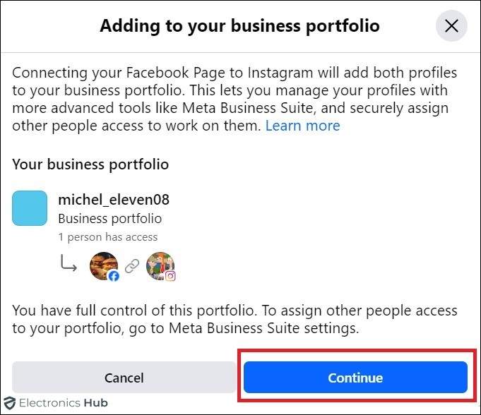 Add to Business portfolio-how to connect instagram in facebook