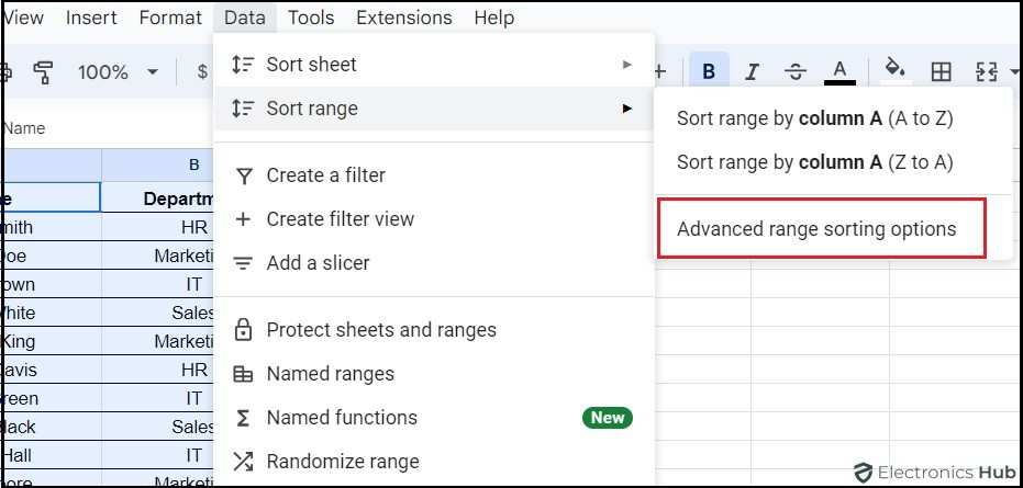 Advanced range sorting options-Googlesheets