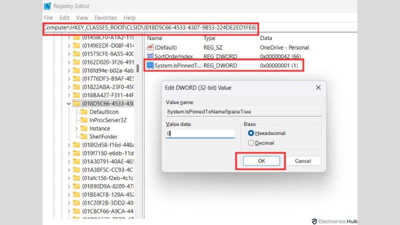 Change value Registry Editor-uninstall OneDrive From File Explorer