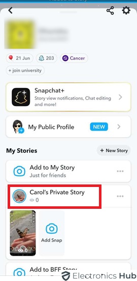 Check the private story on your settings