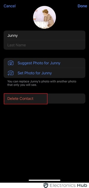 Choose Delete Contact in iPhone