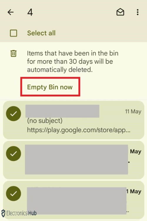 Clear all emails-empty recycle bin