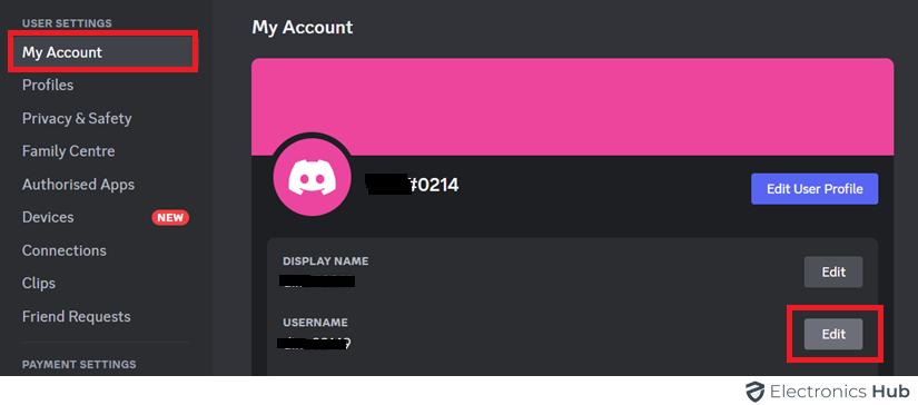 Click on Edit - change Discord Tag