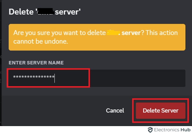 Clicking Delete Server-discord delete server