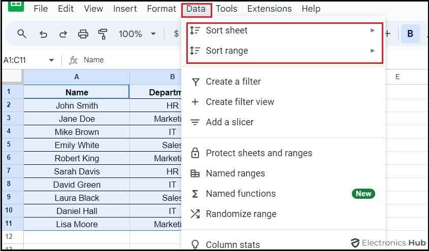 Data menu-Autosort Googlesheet