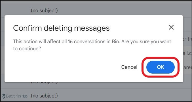 Empty trash confirmation-empty all trash in Gmail