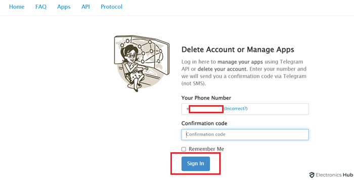 Enter Code -delete accounts telegram