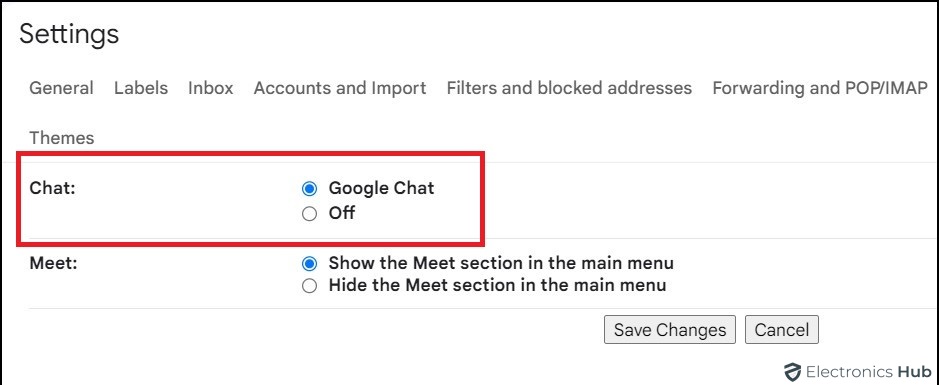 Gmail Google chat option- Desktop