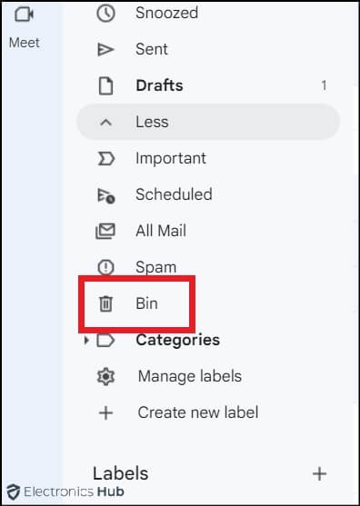 Gmail bin icon-empty trash on Gmail