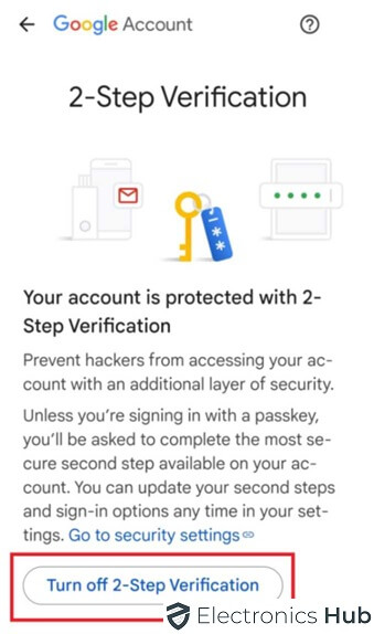 Gmail mobile turn off 2-step verification icon