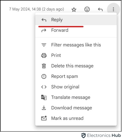 Gmail reply button- Desktop