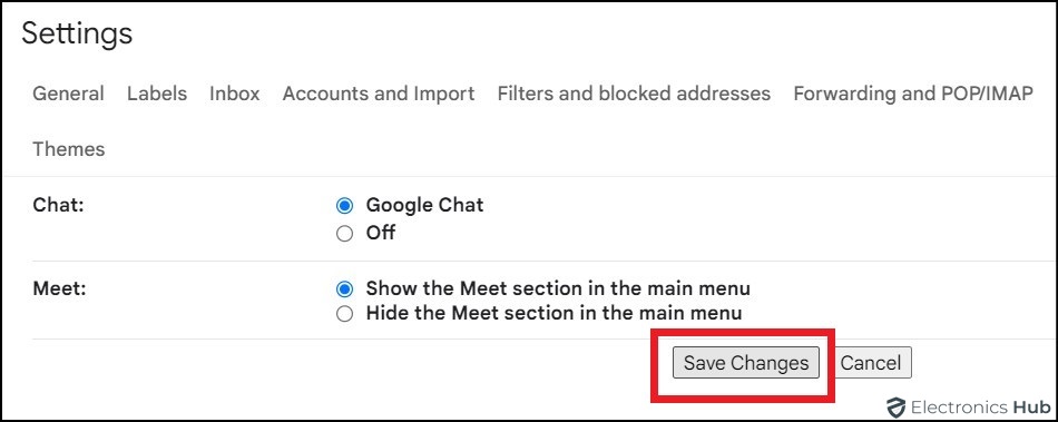 Gmail save changes icon- Desktop