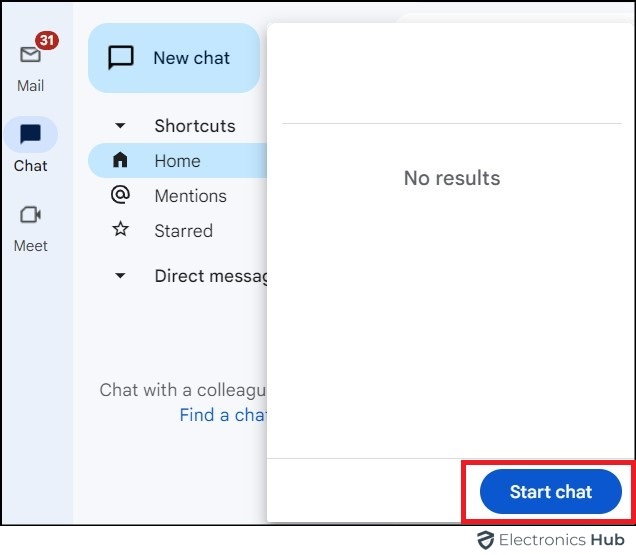 Gmail start chat button- Desktop