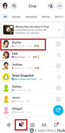 Go to Chat Section - Pin Someone on Snapchat