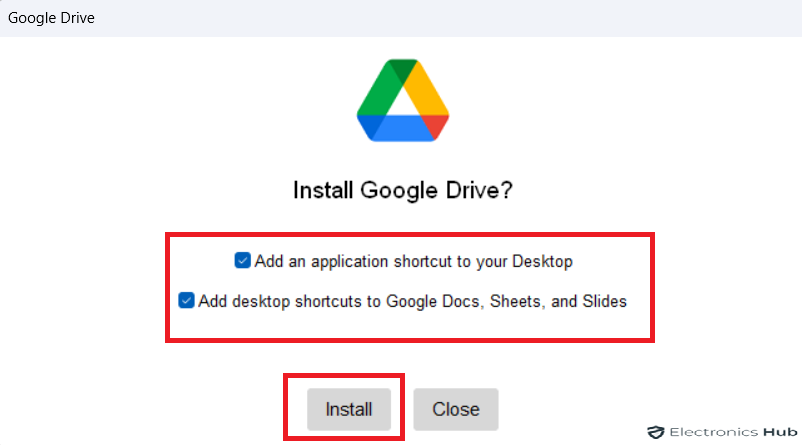 Install - google drive download to desktop