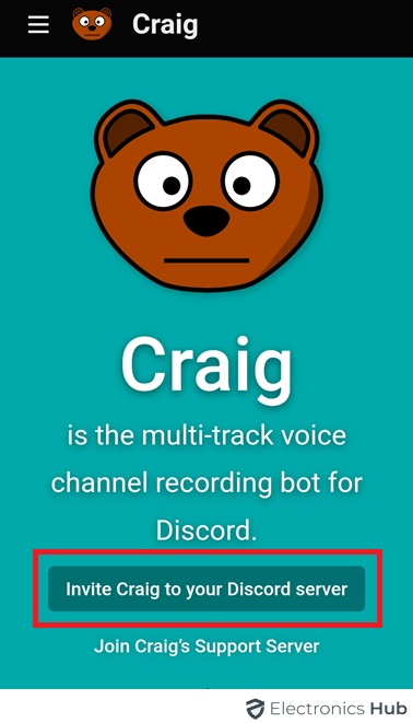 Invite Craig to your Discord server - Android