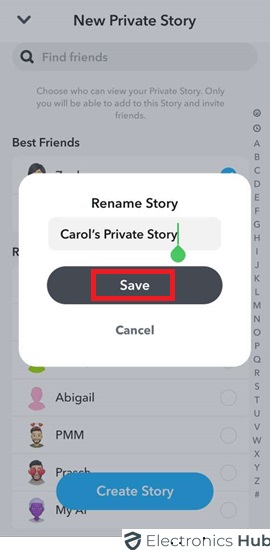 Save the Story Name to Create Private Story