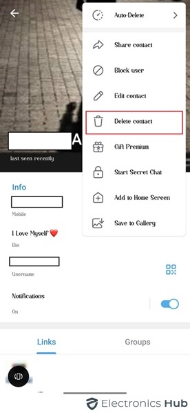 Select Delete-telegram remove contact
