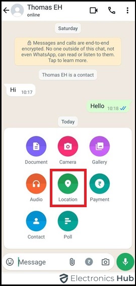 Select Location to share it-How to share location on Whatsapp
