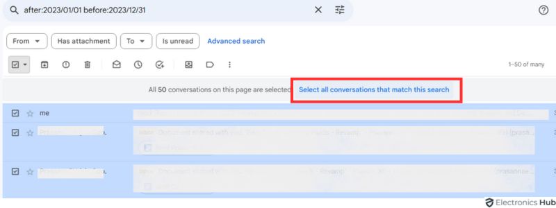 Select all conversations that match this search - Gmail in Email