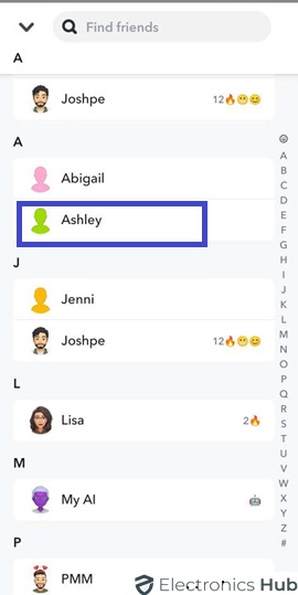 Select the Friend you want to remove from list