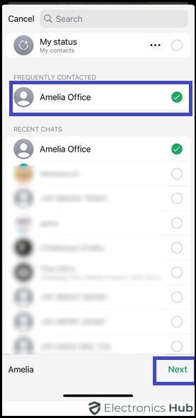 Select the contact to share the location