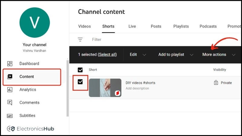 Select content-delete a channel on youtube