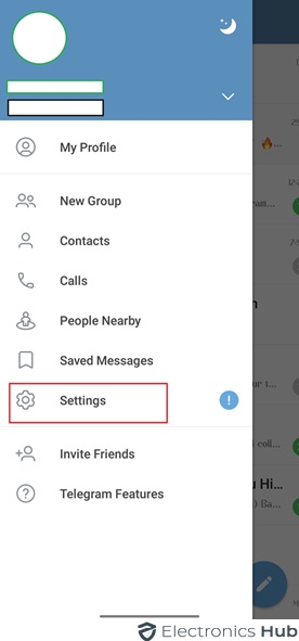 Settings-delete all contacts from the telegram