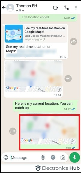 Shared your Current Location on Android's WhatsApp
