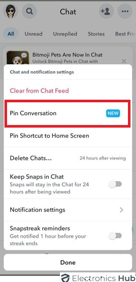 Tap Chat Settings - Pin Someone on Snapchat