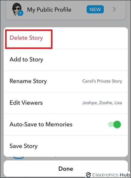 Tap Delete Story-How to get rid of stories on Snapchat