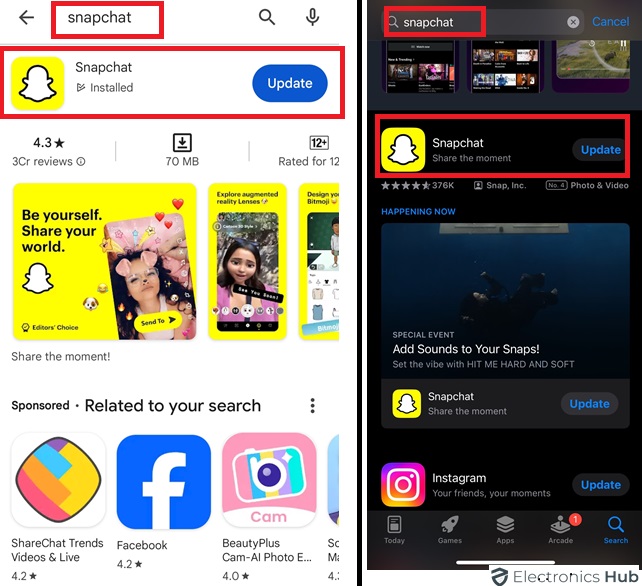 Update the Snapchat App to fix Snapchat C14A issue