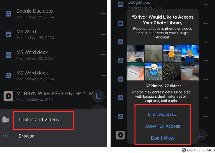 access - uploading videos to google drive