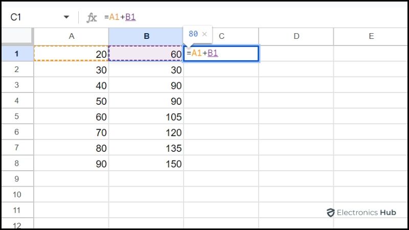 apply a calculation - drag formula down in google sheets
