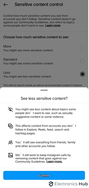 changes for sensitive content - reset explore page on IG