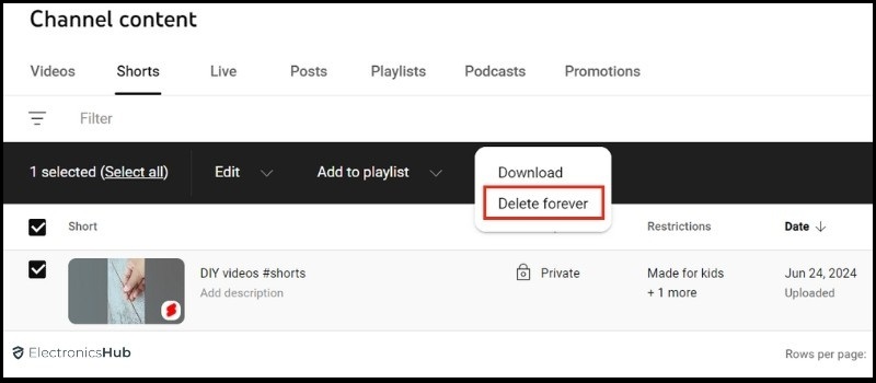 choose Delete Forever-delete channel on youtube