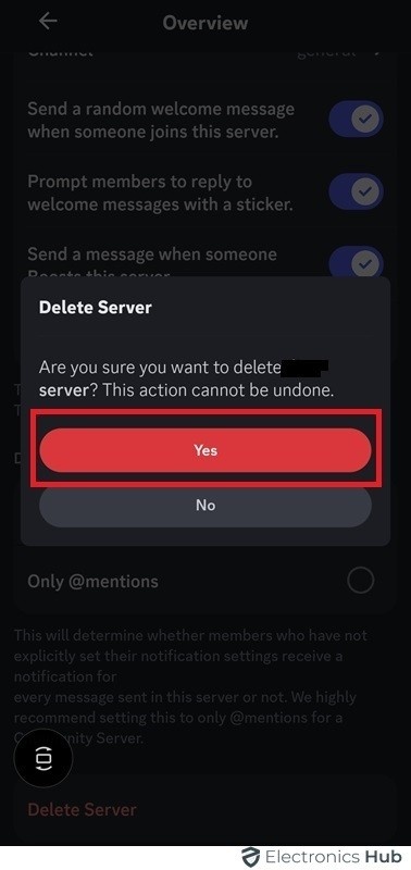 click Yes-discord how to delete server