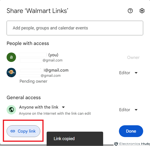 copy link - share google drive with others
