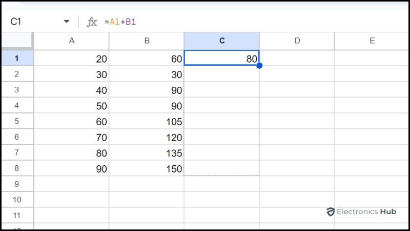 drag formula down - fill down in google sheets