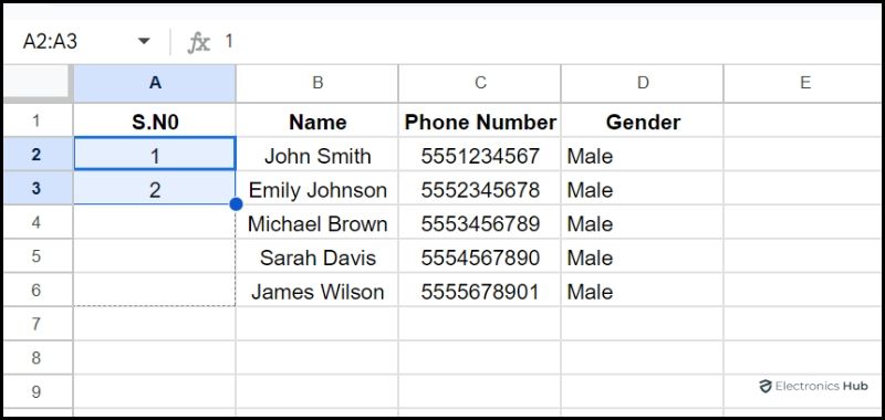 fill down sequential data - google sheets