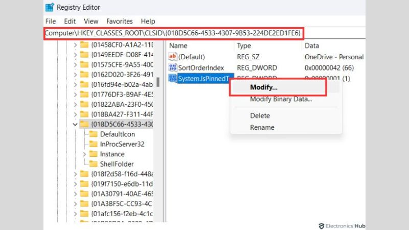 select Modify Registry Editor
